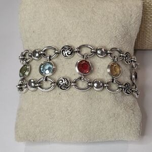 BRIGHTON Silver Bracelet With 8 Beautiful Multi Colored‎ SWAROVSKI Crystals